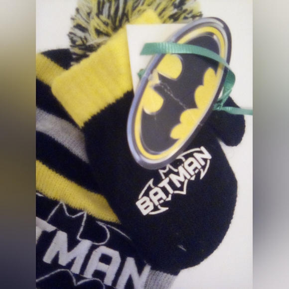 Batman DC Comics Kids Striped Peruvian Hat And Gloves Set One Size Infants - Picture 5 of 8